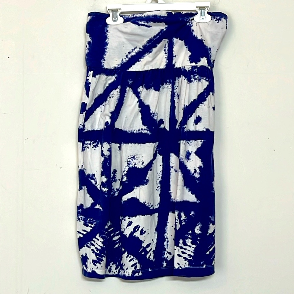 🌞Billabong Blue & White Abstract strapless shoulderless long halter tunic top M